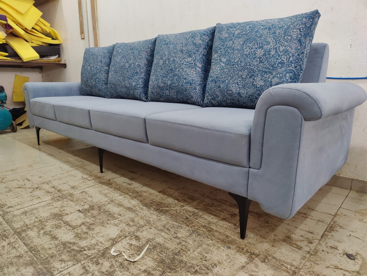 Blue Pattern Fabric Sofa
